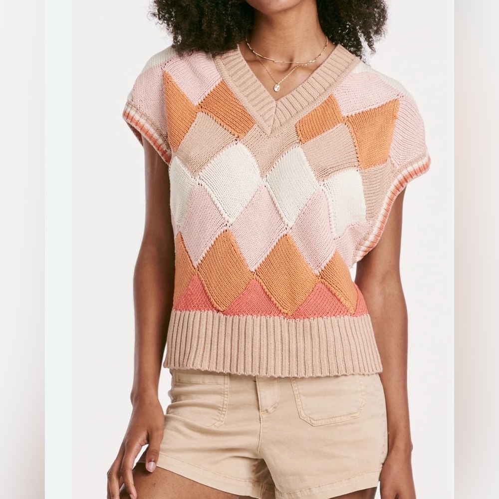 Another Love V-Neck Sweater in Pink, Orange, and Cream